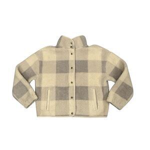 Barbour Lichen Overlayer Jacket Sherpa Fleece Women’s 8 Cream Check Pattern